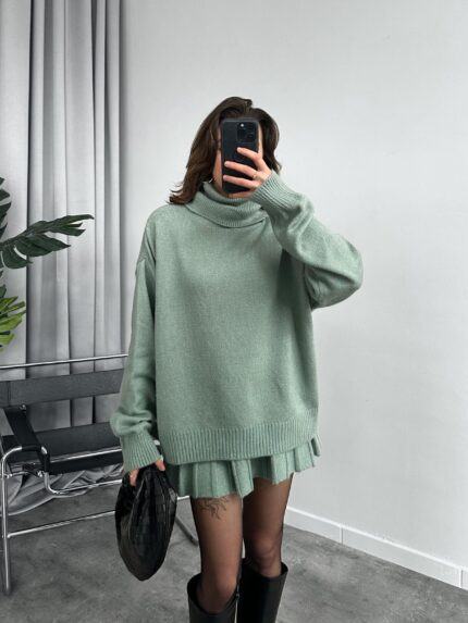 Playa Mint Yeşili Triko Etekli Takım