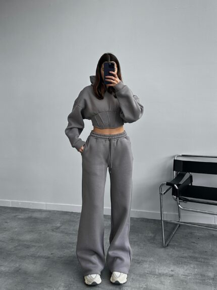Rosso Korse Crop Gri Eşofman Takımı